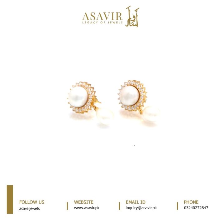 Natural Freshwater Pearl Gold Earrings - Image 1