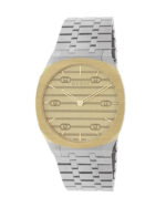 Gucci 25H Silver Stainless Steel Gold Dial Quartz Unisex Watch - YA163403 - Image 4